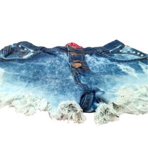 Distressed High Waisted Frayed Hem Denim Booty Shorts s40